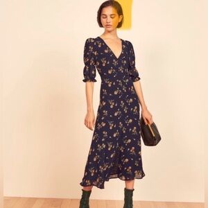 Reformation Midnight Blue Floral Midi Dress